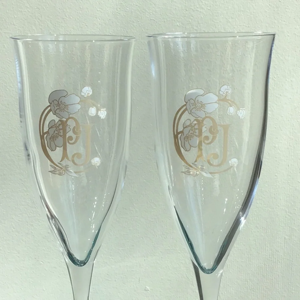 Perrier-Jouët‎ Crystal Champagne Flutes Set of 2 PJ Iconic Glasses